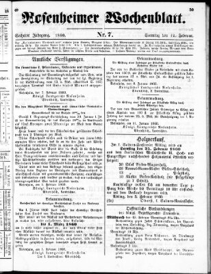 Rosenheimer Wochenblatt (Rosenheimer Anzeiger) Sonntag 12. Februar 1860