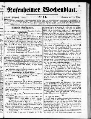 Rosenheimer Wochenblatt (Rosenheimer Anzeiger) Sonntag 11. März 1860