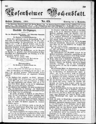 Rosenheimer Wochenblatt (Rosenheimer Anzeiger) Sonntag 4. November 1860