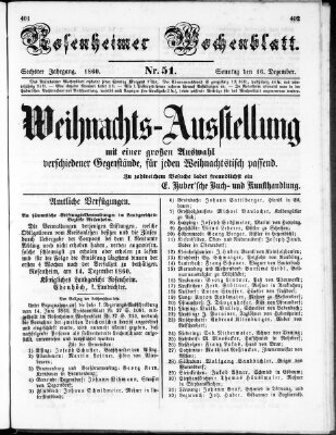 Rosenheimer Wochenblatt (Rosenheimer Anzeiger) Sonntag 16. Dezember 1860