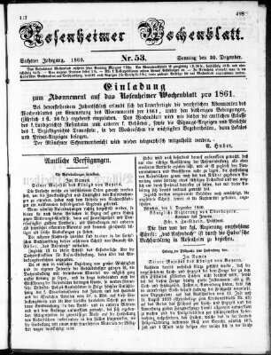 Rosenheimer Wochenblatt (Rosenheimer Anzeiger) Sonntag 30. Dezember 1860
