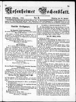 Rosenheimer Wochenblatt (Rosenheimer Anzeiger) Sonntag 20. Januar 1861