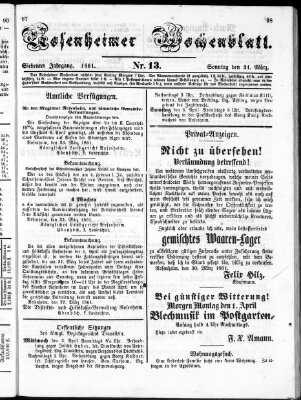 Rosenheimer Wochenblatt (Rosenheimer Anzeiger) Sonntag 31. März 1861