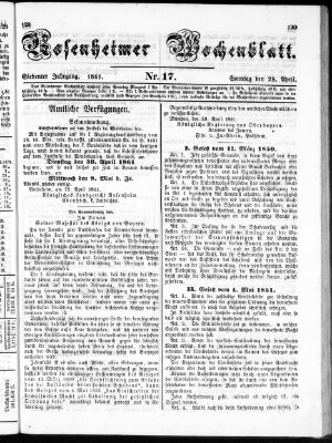 Rosenheimer Wochenblatt (Rosenheimer Anzeiger) Sonntag 28. April 1861