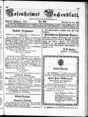 Rosenheimer Wochenblatt (Rosenheimer Anzeiger) Sonntag 19. Mai 1861