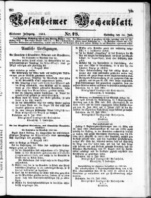 Rosenheimer Wochenblatt (Rosenheimer Anzeiger) Sonntag 14. Juli 1861