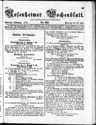 Rosenheimer Wochenblatt (Rosenheimer Anzeiger) Sonntag 28. Juli 1861