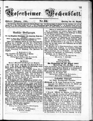 Rosenheimer Wochenblatt (Rosenheimer Anzeiger) Sonntag 25. August 1861