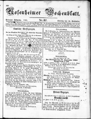 Rosenheimer Wochenblatt (Rosenheimer Anzeiger) Sonntag 15. September 1861