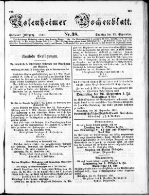 Rosenheimer Wochenblatt (Rosenheimer Anzeiger) Sonntag 22. September 1861