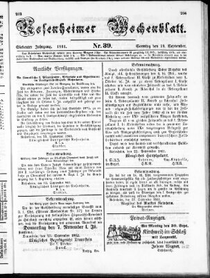 Rosenheimer Wochenblatt (Rosenheimer Anzeiger) Sonntag 29. September 1861