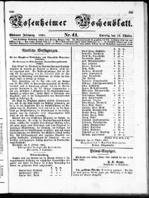 Rosenheimer Wochenblatt (Rosenheimer Anzeiger) Sonntag 13. Oktober 1861