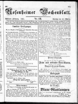 Rosenheimer Wochenblatt (Rosenheimer Anzeiger) Sonntag 27. Oktober 1861