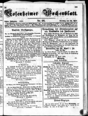 Rosenheimer Wochenblatt (Rosenheimer Anzeiger) Sonntag 20. April 1862