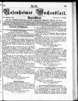 Rosenheimer Wochenblatt (Rosenheimer Anzeiger) Sonntag 10. August 1862