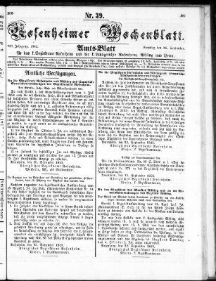 Rosenheimer Wochenblatt (Rosenheimer Anzeiger) Sonntag 28. September 1862