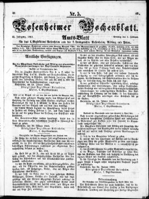 Rosenheimer Wochenblatt (Rosenheimer Anzeiger) Sonntag 1. Februar 1863