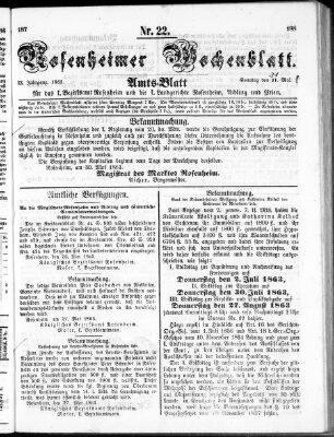Rosenheimer Wochenblatt (Rosenheimer Anzeiger) Sonntag 31. Mai 1863