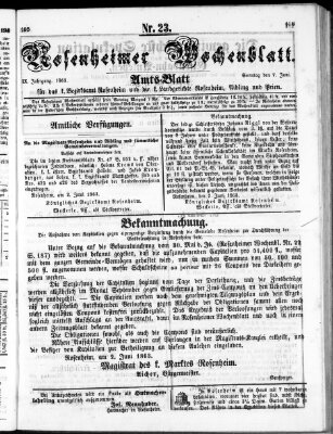 Rosenheimer Wochenblatt (Rosenheimer Anzeiger) Sonntag 7. Juni 1863