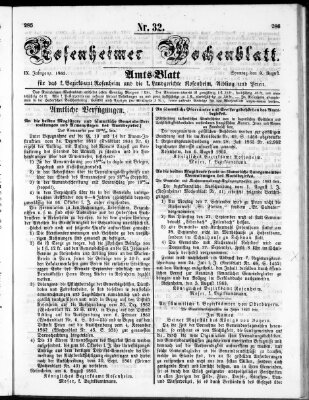 Rosenheimer Wochenblatt (Rosenheimer Anzeiger) Sonntag 9. August 1863
