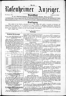 Rosenheimer Anzeiger Sonntag 8. Oktober 1865