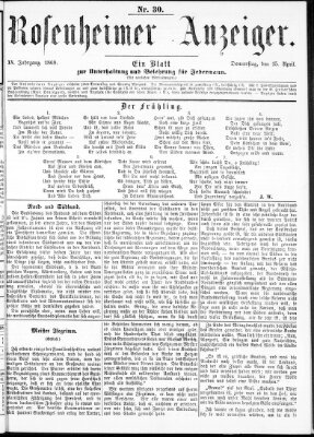Rosenheimer Anzeiger Donnerstag 15. April 1869