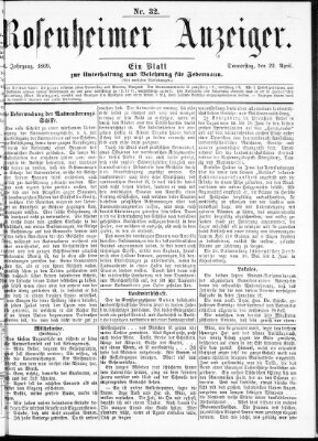 Rosenheimer Anzeiger Donnerstag 22. April 1869