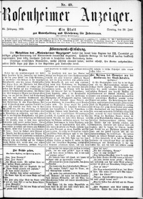 Rosenheimer Anzeiger Sonntag 20. Juni 1869