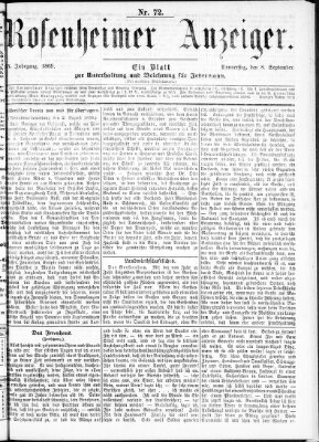 Rosenheimer Anzeiger Mittwoch 8. September 1869