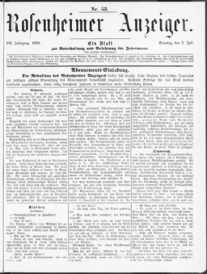 Rosenheimer Anzeiger Sonntag 3. Juli 1870