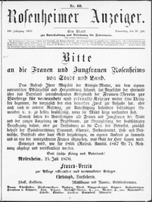 Rosenheimer Anzeiger Donnerstag 28. Juli 1870