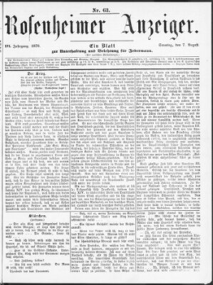 Rosenheimer Anzeiger Sonntag 7. August 1870