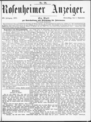 Rosenheimer Anzeiger Donnerstag 1. September 1870