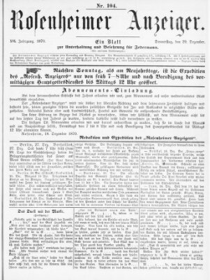 Rosenheimer Anzeiger Donnerstag 29. Dezember 1870