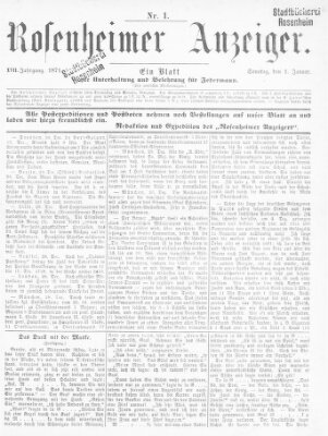 Rosenheimer Anzeiger Sonntag 1. Januar 1871