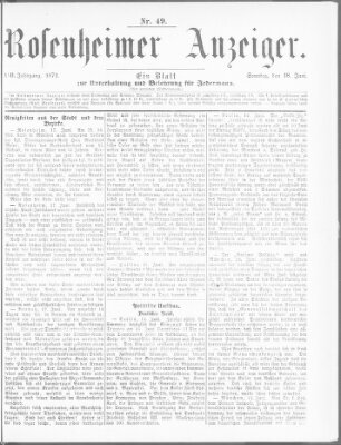Rosenheimer Anzeiger Sonntag 18. Juni 1871