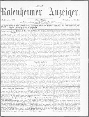 Rosenheimer Anzeiger Donnerstag 22. Juni 1871