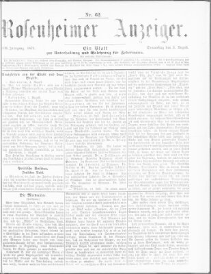 Rosenheimer Anzeiger Donnerstag 3. August 1871