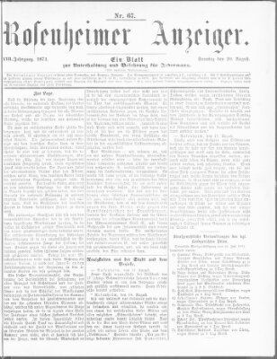 Rosenheimer Anzeiger Sonntag 20. August 1871