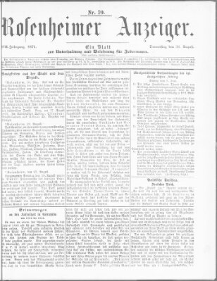 Rosenheimer Anzeiger Donnerstag 31. August 1871