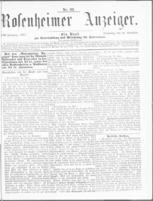 Rosenheimer Anzeiger Donnerstag 16. November 1871