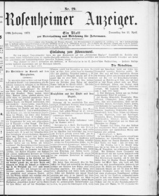 Rosenheimer Anzeiger Donnerstag 11. April 1872