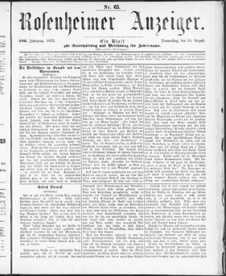 Rosenheimer Anzeiger Donnerstag 15. August 1872