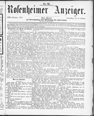 Rosenheimer Anzeiger Donnerstag 10. Oktober 1872