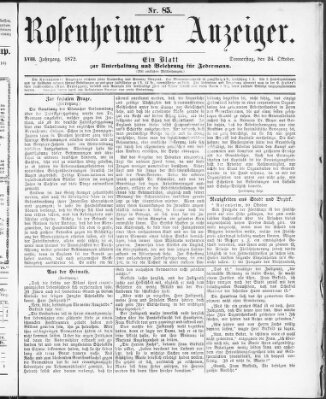 Rosenheimer Anzeiger Donnerstag 24. Oktober 1872