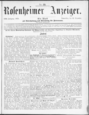 Rosenheimer Anzeiger Donnerstag 12. Dezember 1872