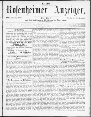 Rosenheimer Anzeiger Sonntag 15. Dezember 1872