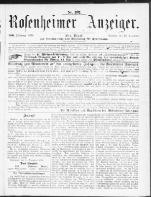 Rosenheimer Anzeiger Sonntag 22. Dezember 1872