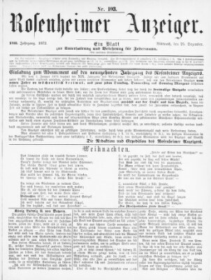 Rosenheimer Anzeiger Mittwoch 25. Dezember 1872