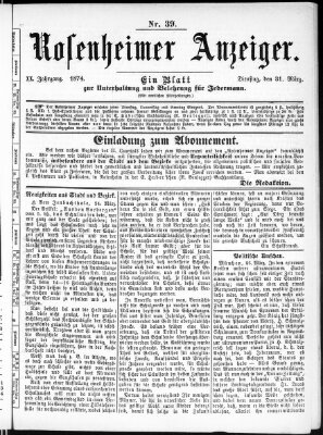 Rosenheimer Anzeiger Dienstag 31. März 1874